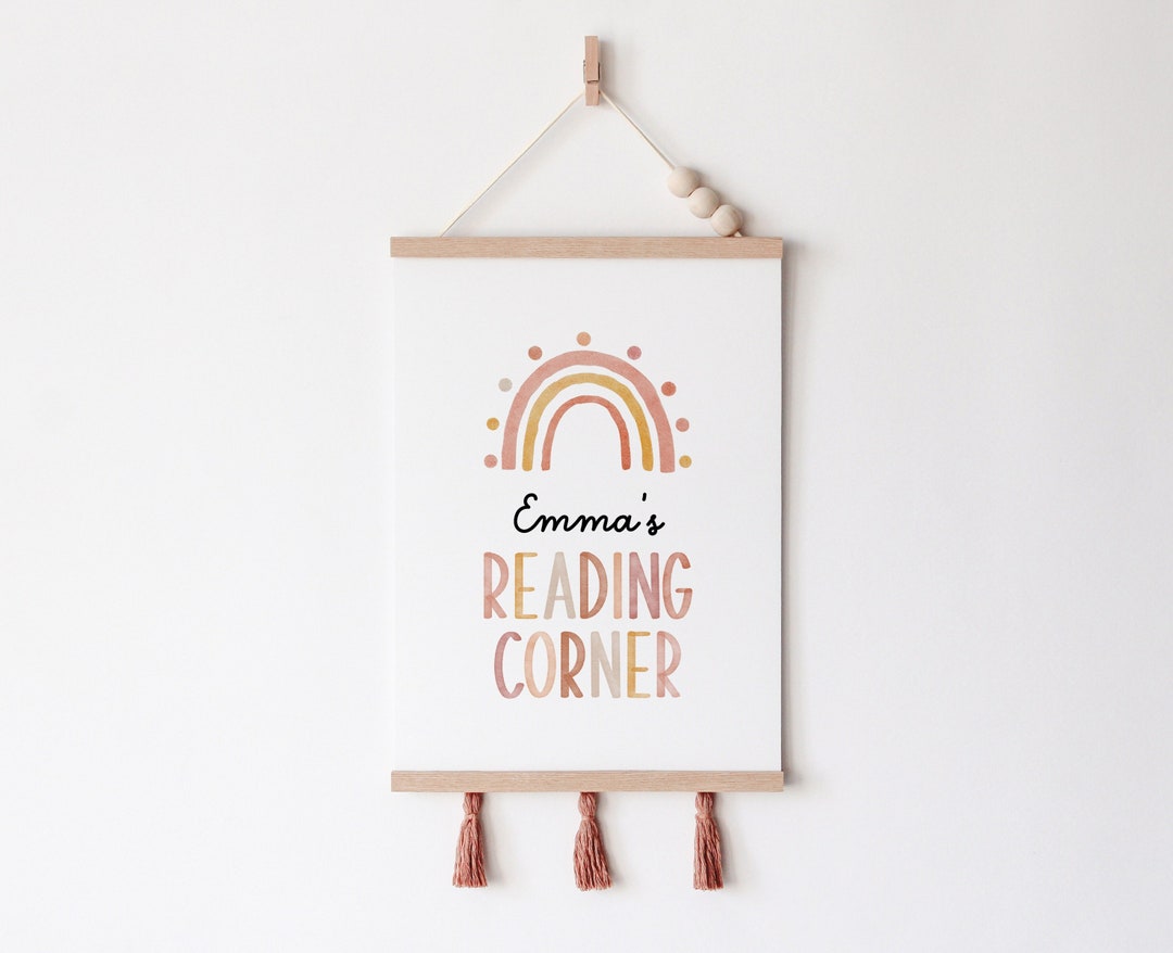 Custom reading corner sign boho watercolor reading corner decor