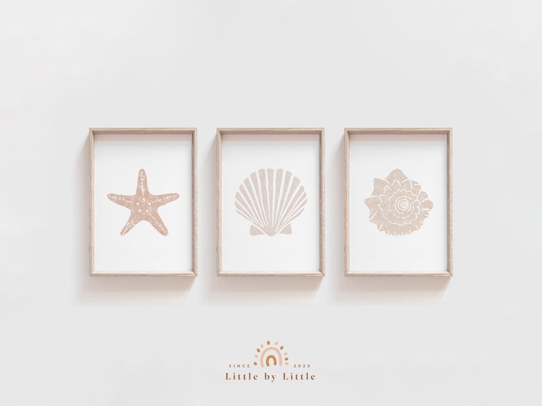 SET of 3 Prints, Sea Shell Printable, Nautical Nursery Decor, Coastal Home Decor, Summer Wall ...