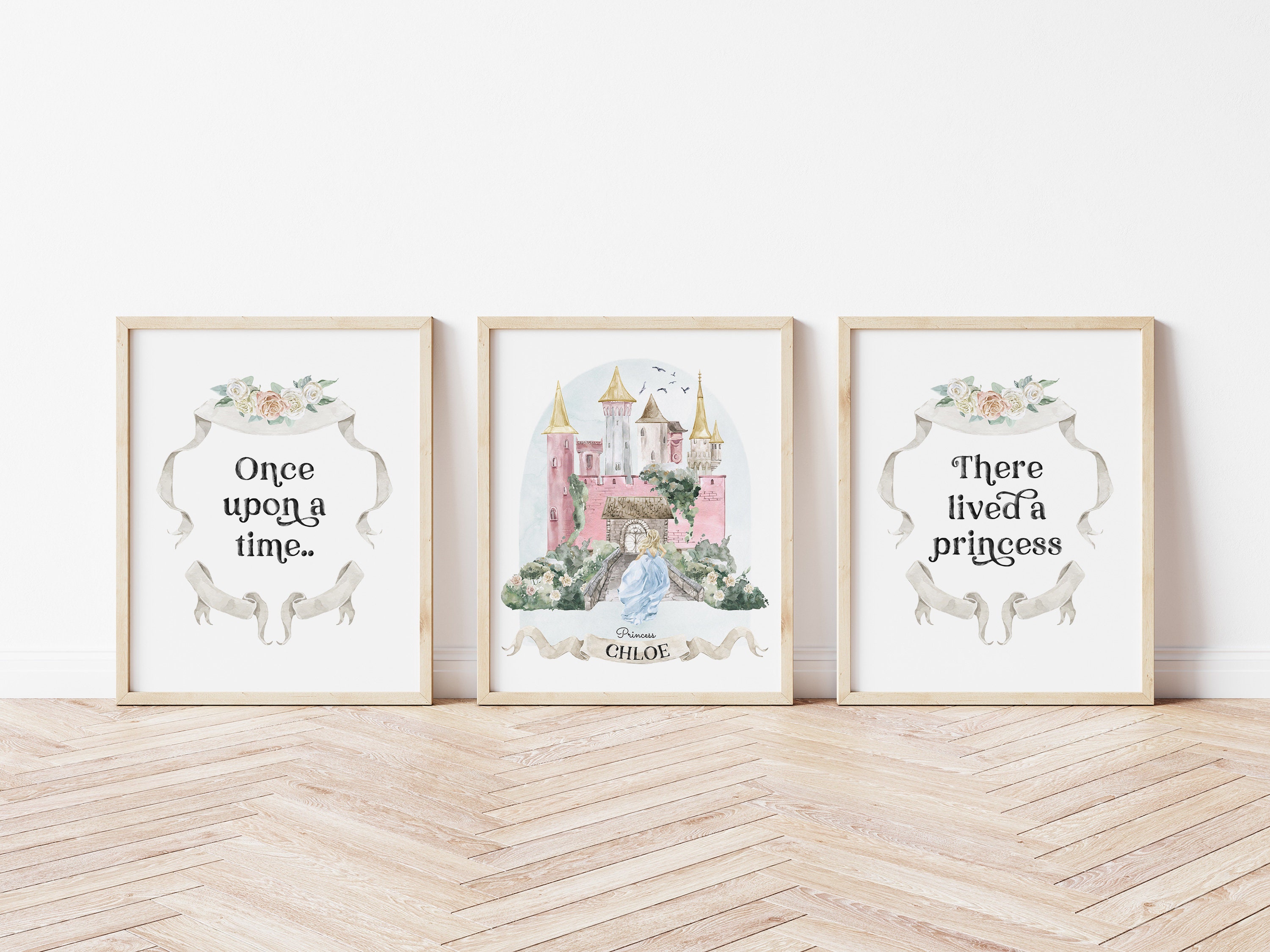 Set of 3 Custom Princess Castle Name Print, Once Upon A Time ...