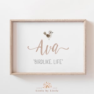 Signification d'Ava, Ava nom signifiant impression, signe de nom de fille, décor de pépinière de filles, nouveau cadeau de bébé, signe de nom d'aquarelle personnalisé, téléchargement immédiat