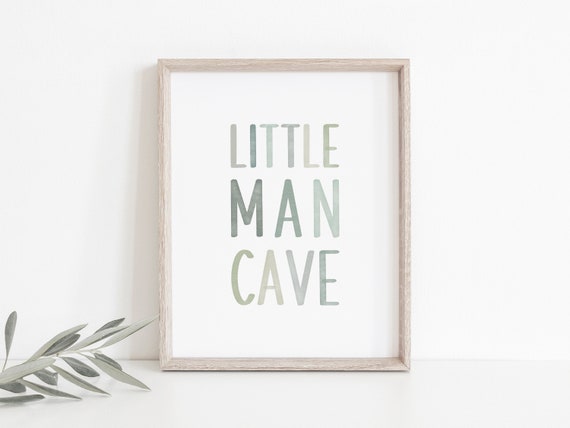 Little Man Cave Sign: Sage Green Watercolor Nursery Art (Digital Download)