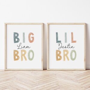 Set of 2 Custom Brother Name Sign, BIG Bro LIL Bro, Boys Room Decor ...