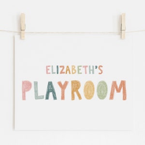 Personalized Playroom Sign Written With Colored Pencils, Pastel Earthy Color, Playroom Decor, Kids Wall Art, Gender Neutral, Gift for Kids image 4