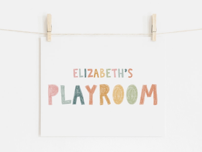 Personalized Playroom Sign Written With Colored Pencils, Pastel Earthy Color, Playroom Decor, Kids Wall Art, Gender Neutral, Gift for Kids image 4