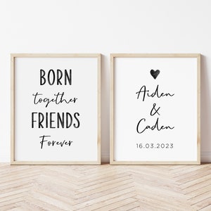 Born Together Friends Forever, Custom Twin Name Sign, Black Watercolor ...