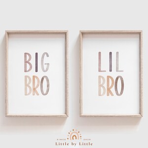SET von 2 Drucke, Big Bro, Lil Bro, Bruder Druck, Bruder Zimmer Dekor, Neutrales Aquarell, Geschenk für Bruder, Jungen Zimmer Dekor, Spielzimmer Drucke