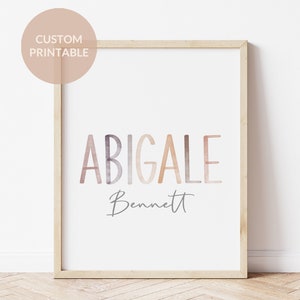 Benutzerdefinierte Baby Namensschild, personalisierte Baby Namensdruck, neutrale Kinderzimmer Namensdruck, Baby-Dusche-Geschenk, Boho-Baby-Raum-Dekor, benutzerdefinierte Kinderzimmer Kunst