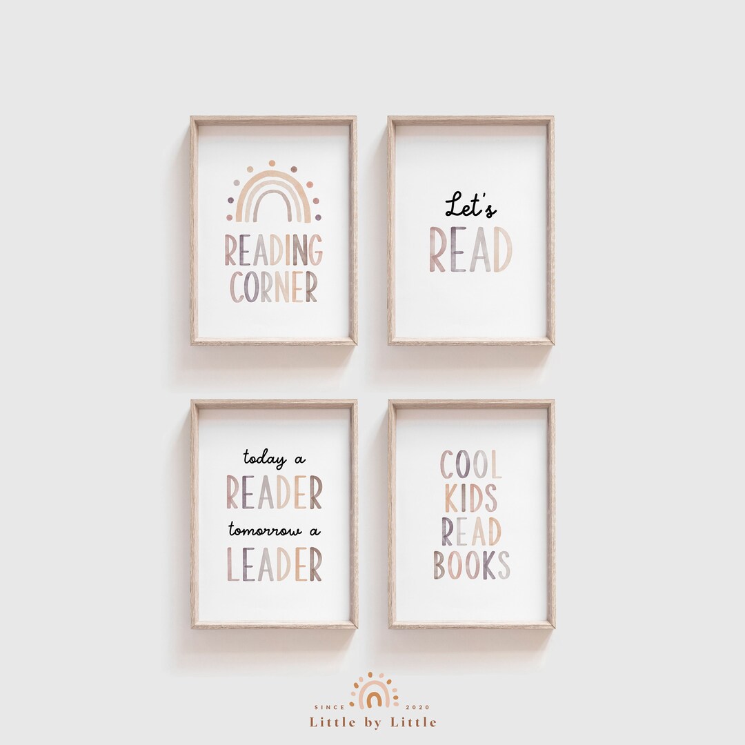 Set of 4 Reading Corner Sign, Let's Read, Today a Reader Tomorrow a ...