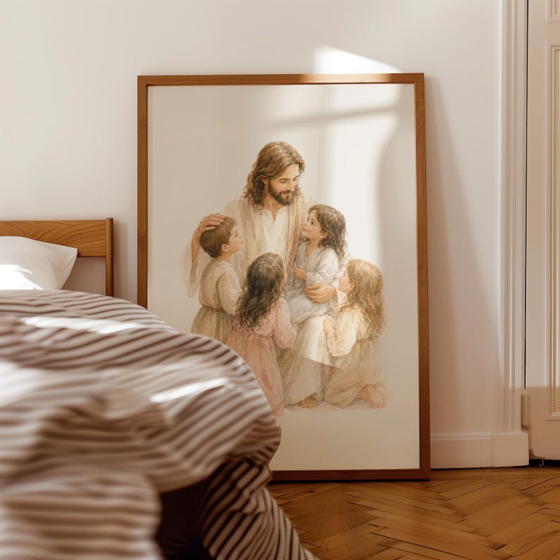 Jesus and Children Watercolor Print, Christian Wall Art, Nursery Bible ...