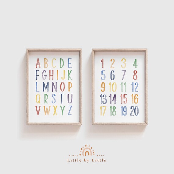 Numbers 1-20 Print Montessori Print ABC Print Alphabet and Numbers Set of 2 Printable Art Home Educational Art Colorful Classroom Art