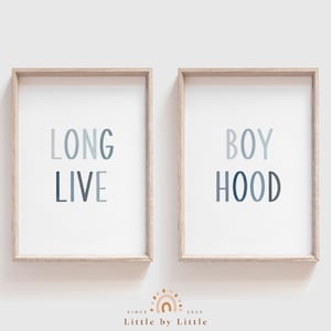 Long Live Boyhood, Set of 2 Boyhood Sign, Blue Watercolor, Boys Room Playroom Decor, Minimalist Nursery Printable Wall Art, Kids Quote Print
