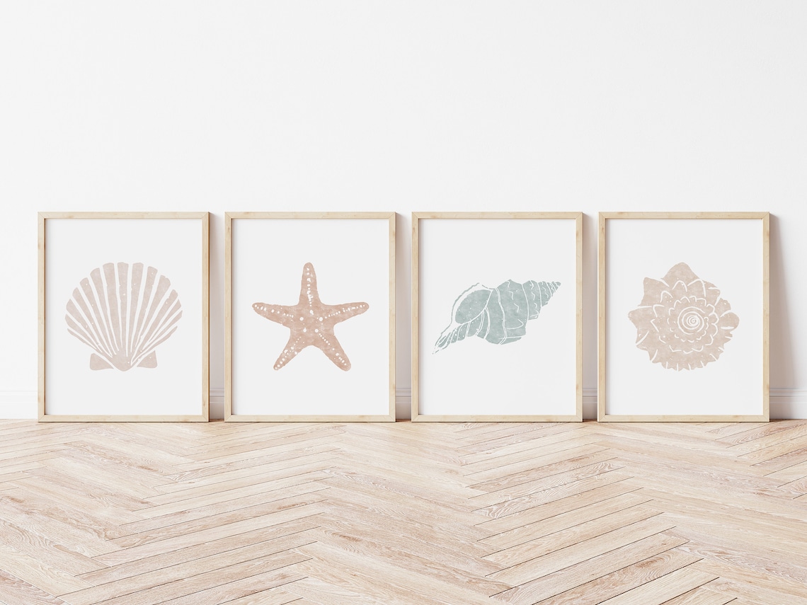 SET of 4 Prints Sea Shell Printable Nautical Nursery Decor - Etsy