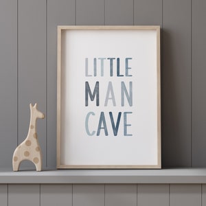 ULEGIE Boy Nursery Decor Posters Framed With Wood Hanger, Little Man Cave Sign For Boys Kids, Boys Room Decor, Toddler Room Decor, Positive Affirmations For Kids Decor, Art Prints For Nursery