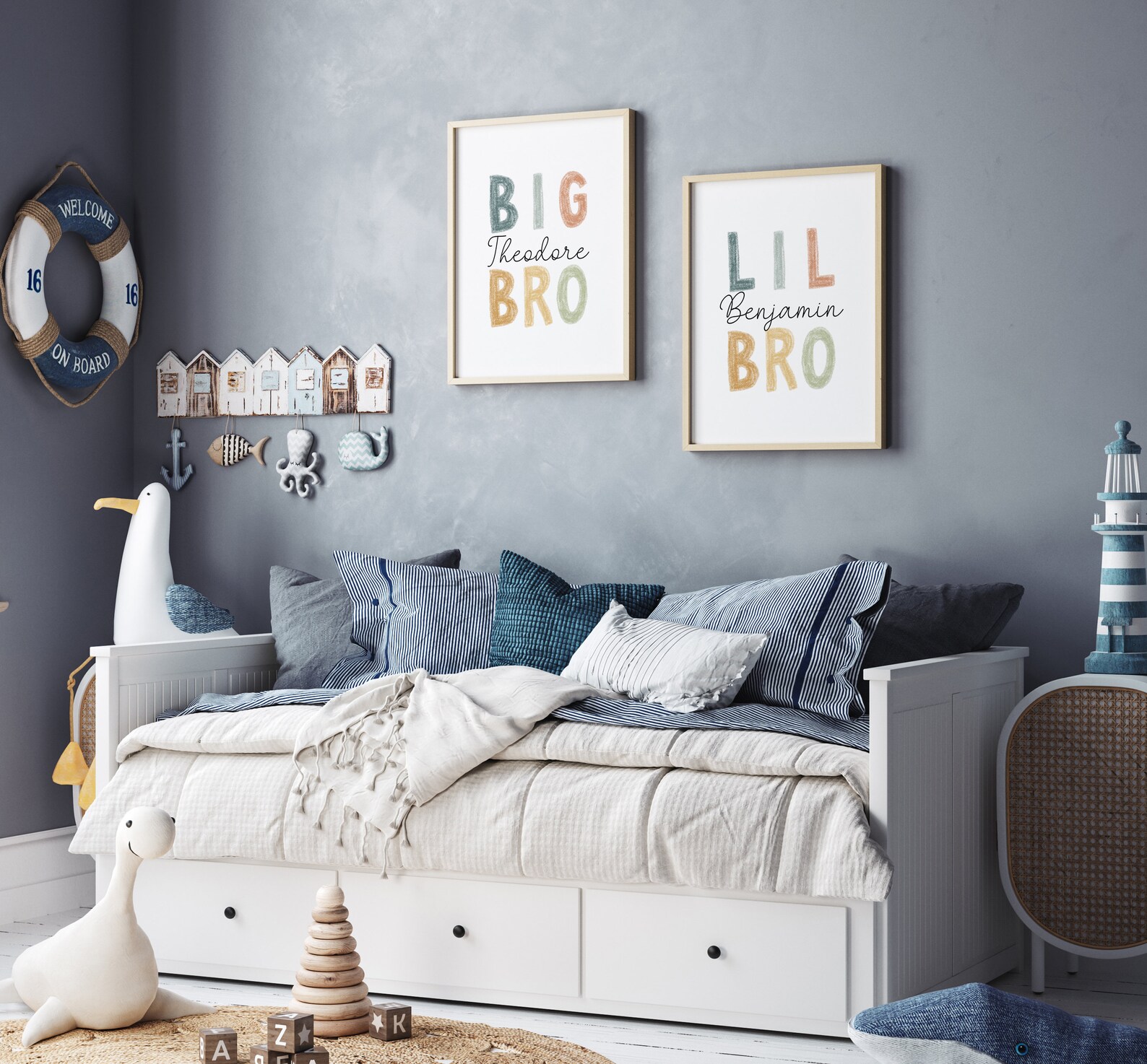 Set of 2 Custom Brother Name Sign, BIG Bro LIL Bro, Boys Room Decor ...