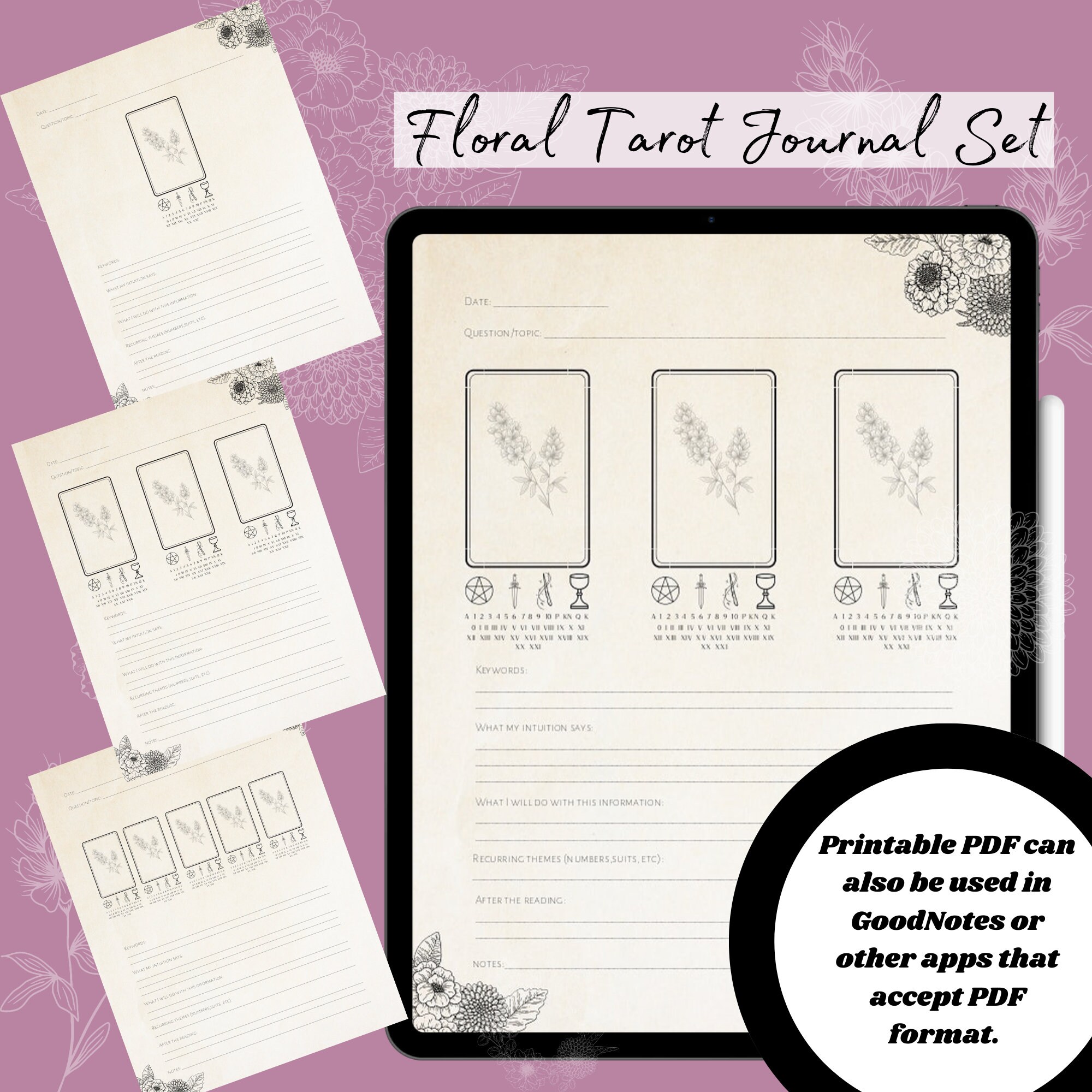 Tarot Journal with Floral Design Printable PDF Template | Etsy