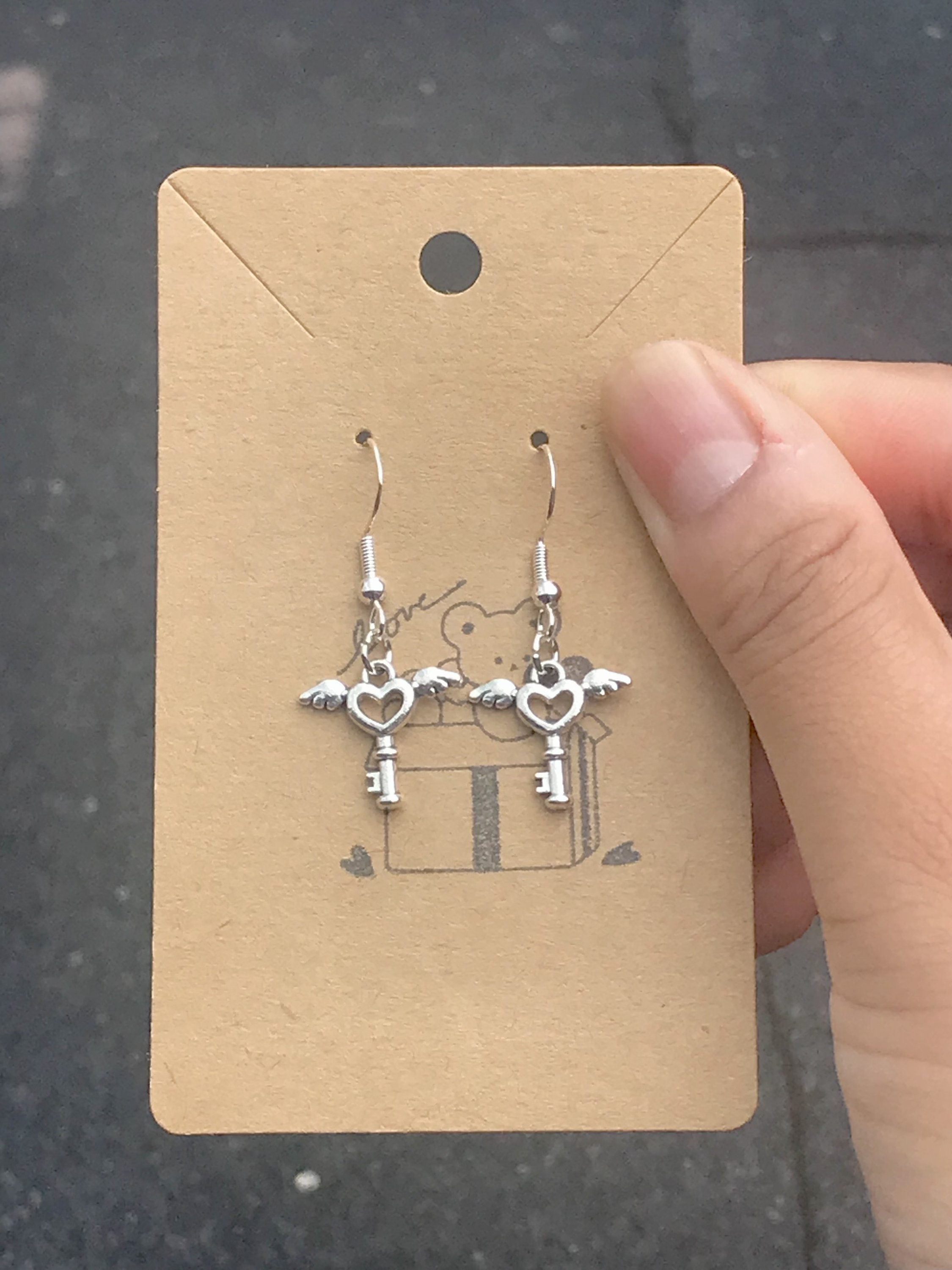 Silver Heart Key Drop Earrings - Etsy