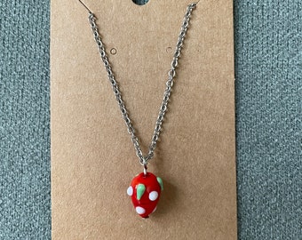 strawberry love silver chained necklace
