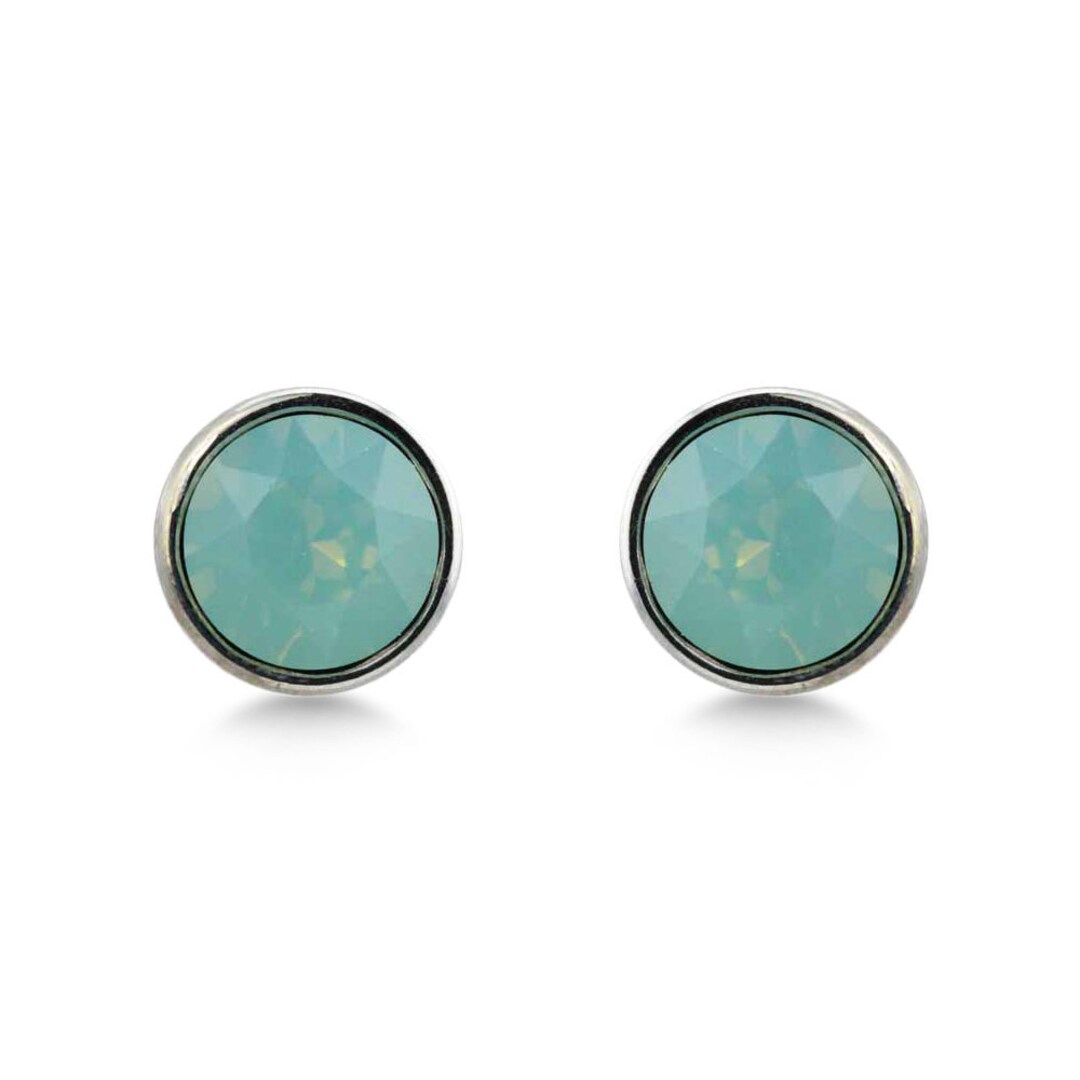 Swarovski Stud Earrings Green Opal Studs Crystal Post Etsy
