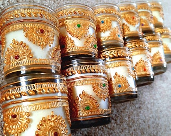 Henna Votive Candles: Custom Wedding/Party Favors (Set of 12)