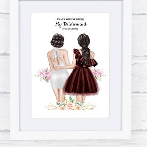 Danke, dass Sie Geschenk, Hochzeitsillustration, personalisierte Braut und Brautjungfer Kunstdruck, Brautjungfer Geschenkkarte, Trauzeugin Kunstdruck