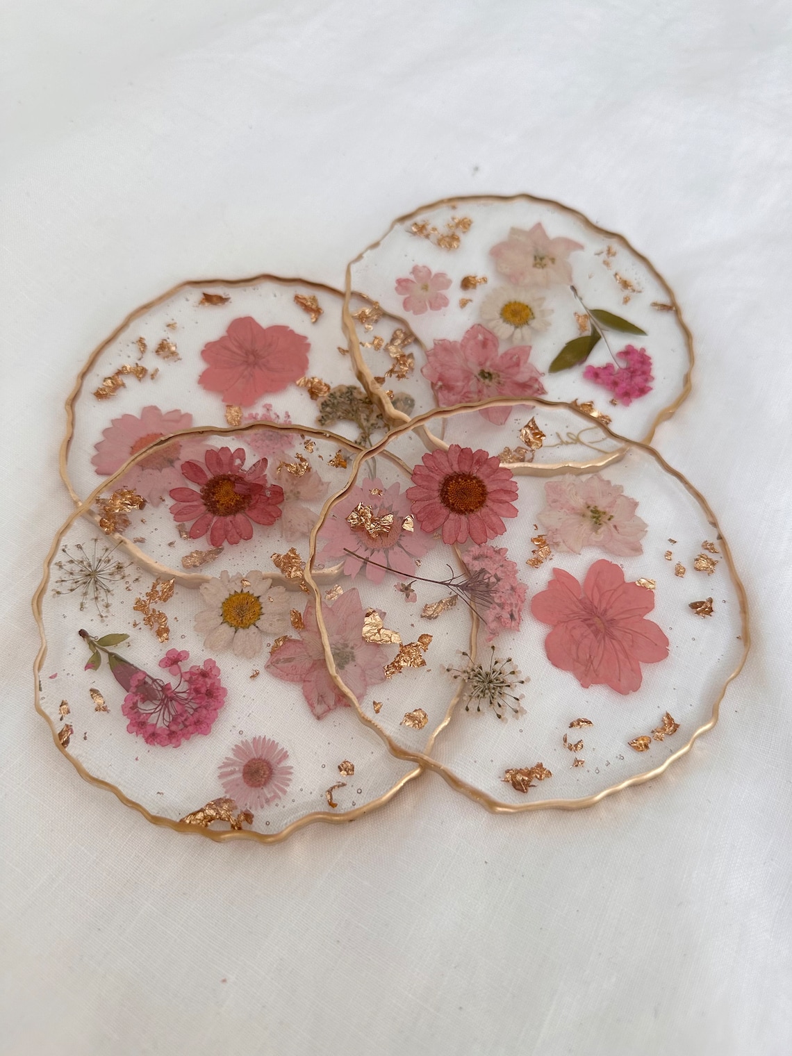 Pink Button Coaster Pink Floral Coasters - Etsy