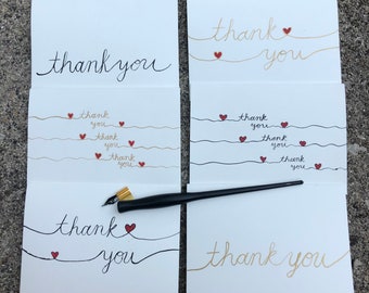 Thank You Cards Variety Pack / Hand Calligraphy Thank You Note / Kraft Thank You / Party Thank You Birthday / Pack of 6 / Envelopes Included
