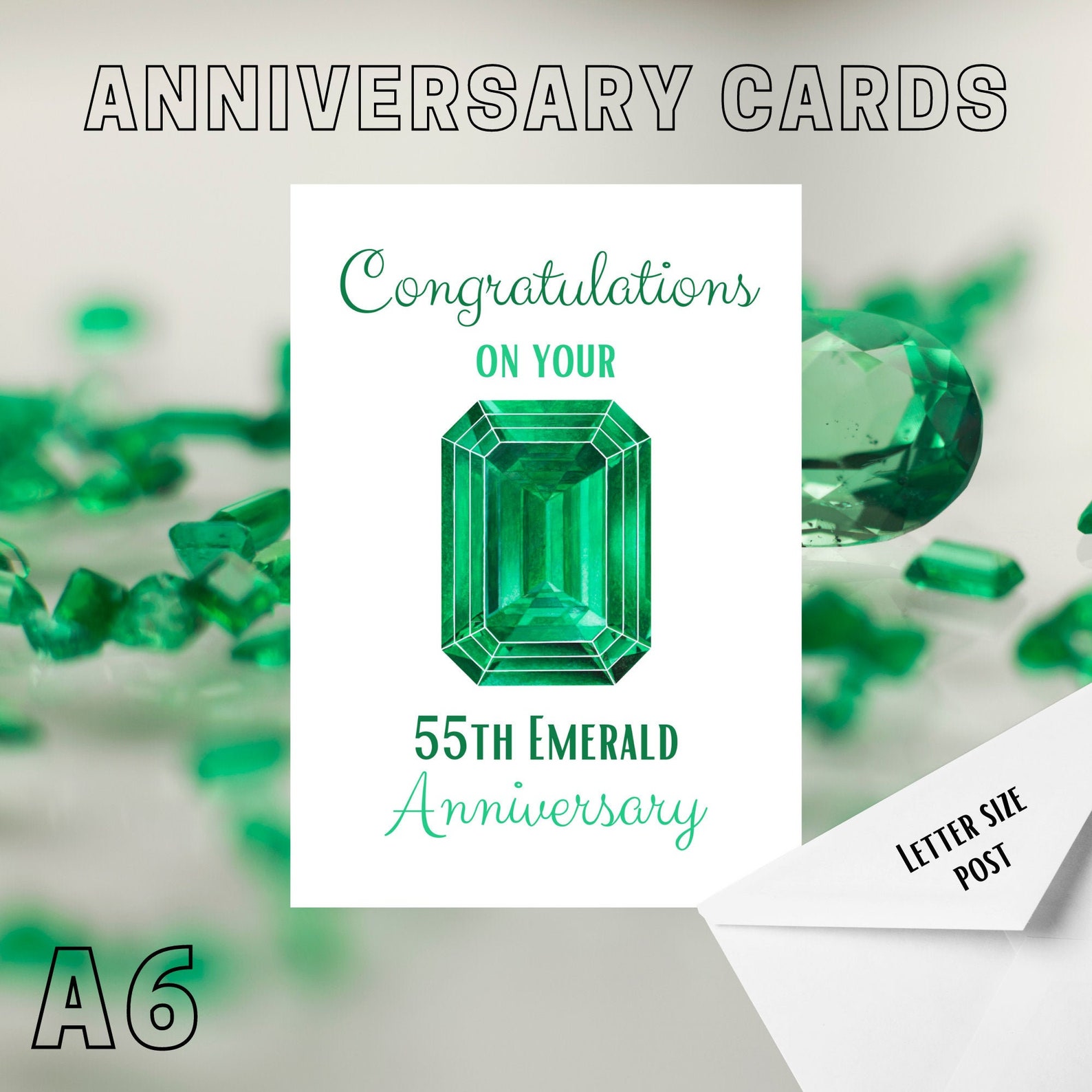 Emerald Illustration Emerald Wedding Anniversary Card with Etsy