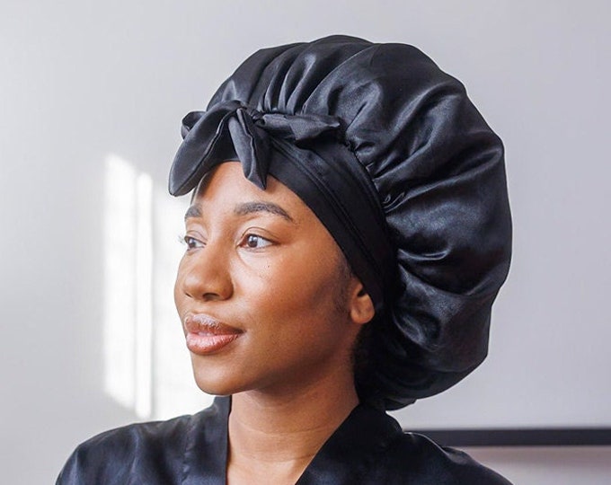 Bonnet Types All Hair Types - Satin Bonnet With Bow Tie - Black - Etsy