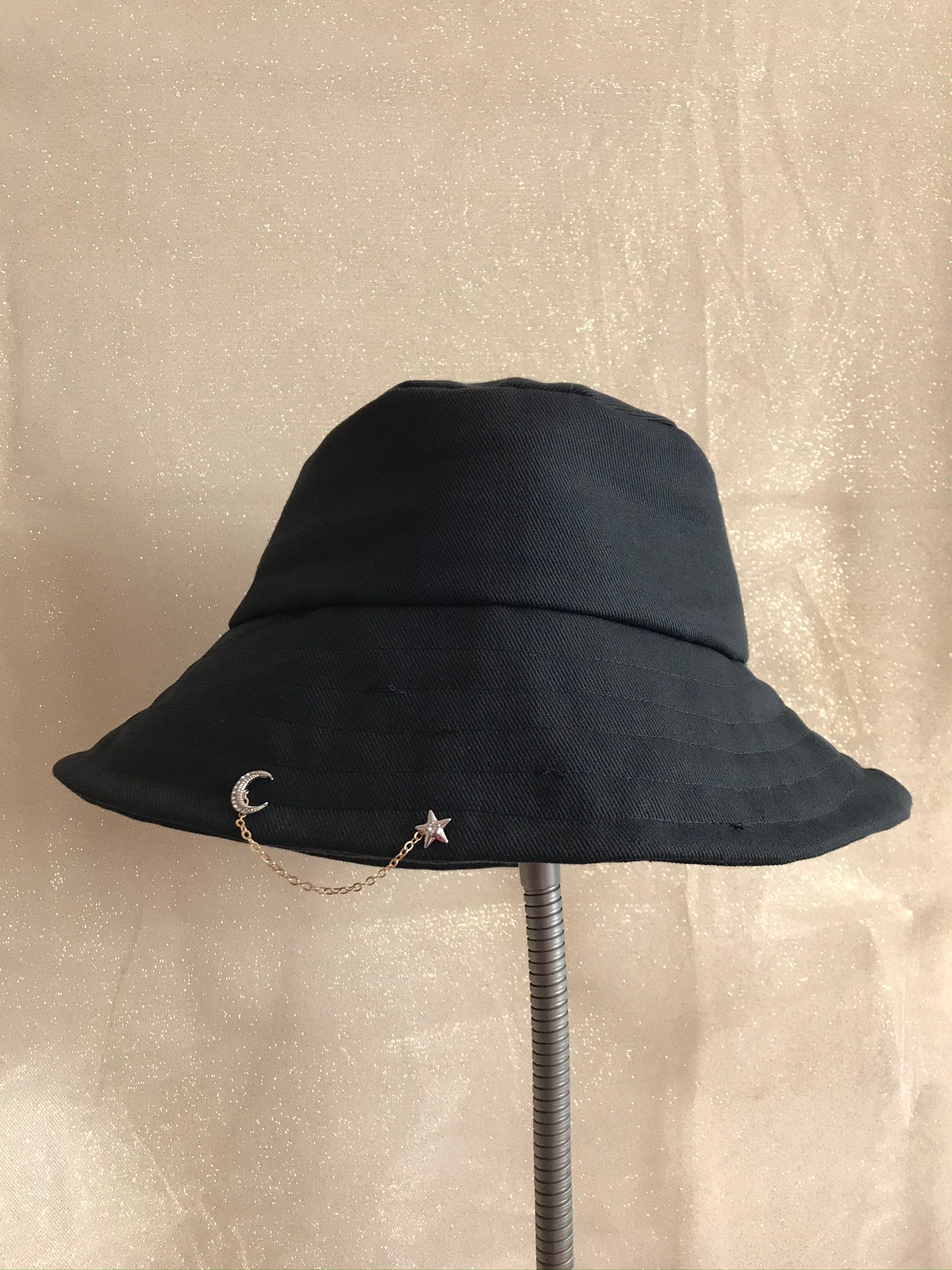 Black Bucket Hat With Chain | Etsy