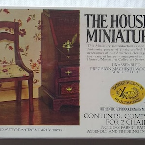 House of Miniatures No. 40007 Set of 2 Side Chairs/Early 1800&#39;s/ 1:12 Scale/Dining Room/Dollhouse/Furniture/Vintage/Kit