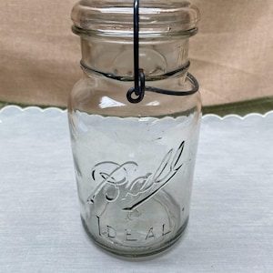 Vintage Ball Clear Glass Canning Jar with Wire Lid Release|Cottage or Farmhouse |Glass Canning Jar | Vintage Canning Jar with Glass Lid