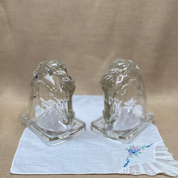 Clear Glass HORSE HEAD Bookends|Horse Head Statue Figurines|Collectible Horses|Mid-Century Modern Horse Decor