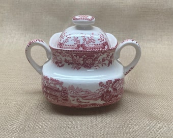 Antique TONQUIN Alfred Meakin Made in England SUGAR Bowl|Vintage English Sugar Bowls in Burgandy|Cottage or Shabby Chic Kitchen Decor