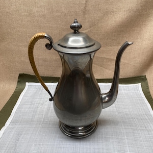 Vintage Hanle and Debler Coffee Pot with Bamboo Wrapped Pewter Handle | Early American Pewter Coffee or Tea Pot |Collectible Pewter Dining