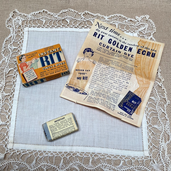 RIT Curtain DYE|Vintage Linen Dye in Original Package|Rit Golden Ecru Curtain Dye Tints & Concentrated Dyes 10 cents Size|Antique Boxes