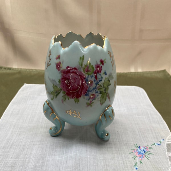 Napcoware Hand Painted EGG VASE Three Footed Porcelain Numbered Half Egg Vase|Vintage Egg Vase/Napcoware/Porcelain Cracked Egg Vase