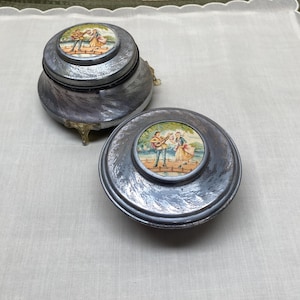 Aluminum POWDER and Rouge MAKEUP Container Set for Organizing Vanities and Bathrooms | Vintage Victorian Makeup Containers or Trinket Boxes