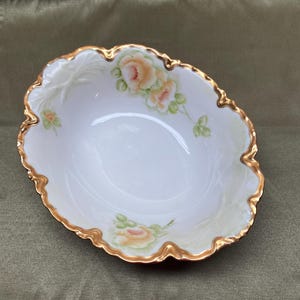 Antique Haviland France Serving Bowl: Hand-Painted Yellow Roses, Gold Trim