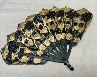 Abanico oriental vintage / Abanico de mano de papel y madera pintados / Abanico de mano elegante de doble cara pintado / Abanicos de disfraz
