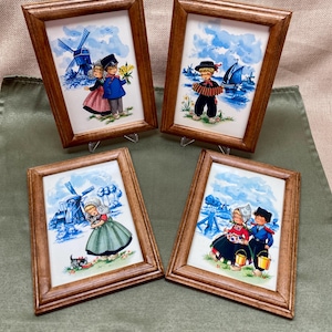 Set of Four Vintage Framed Postcards or Prints of Dutch Boys and Girls in Traditional Clothing|Souveniers from Holland/Netherlands