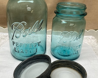 Juego de tarros Mason Ball azules vintage / Decoración rústica
