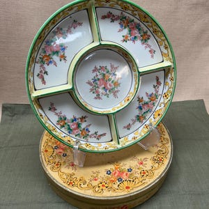 Antique Hand-Painted Japanese Ceramic Divided Serving Tray with Original Wood Box | Early 1900s | Mori-Machi Style Trays