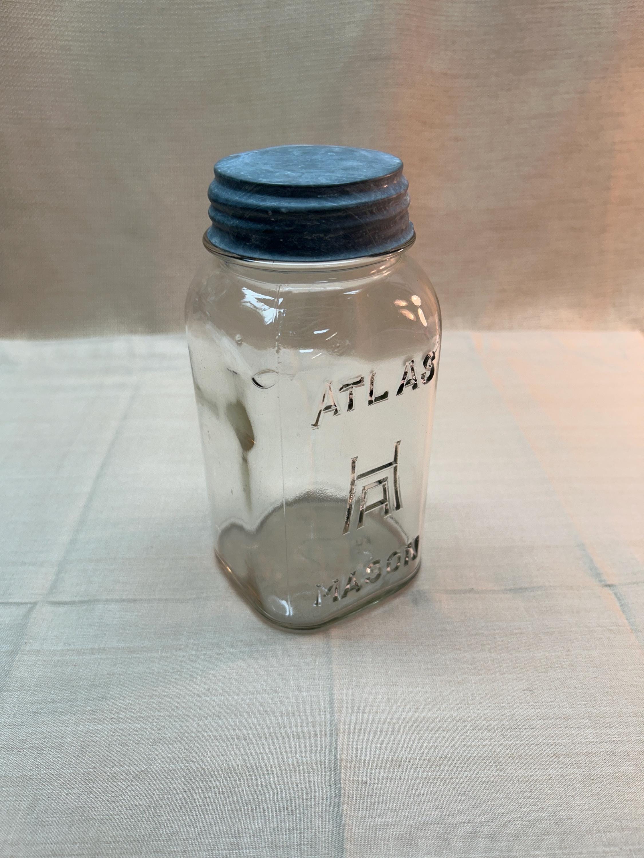 Antique Hazel- Atlas Mason Square Canning Jar With Zinc Lid With