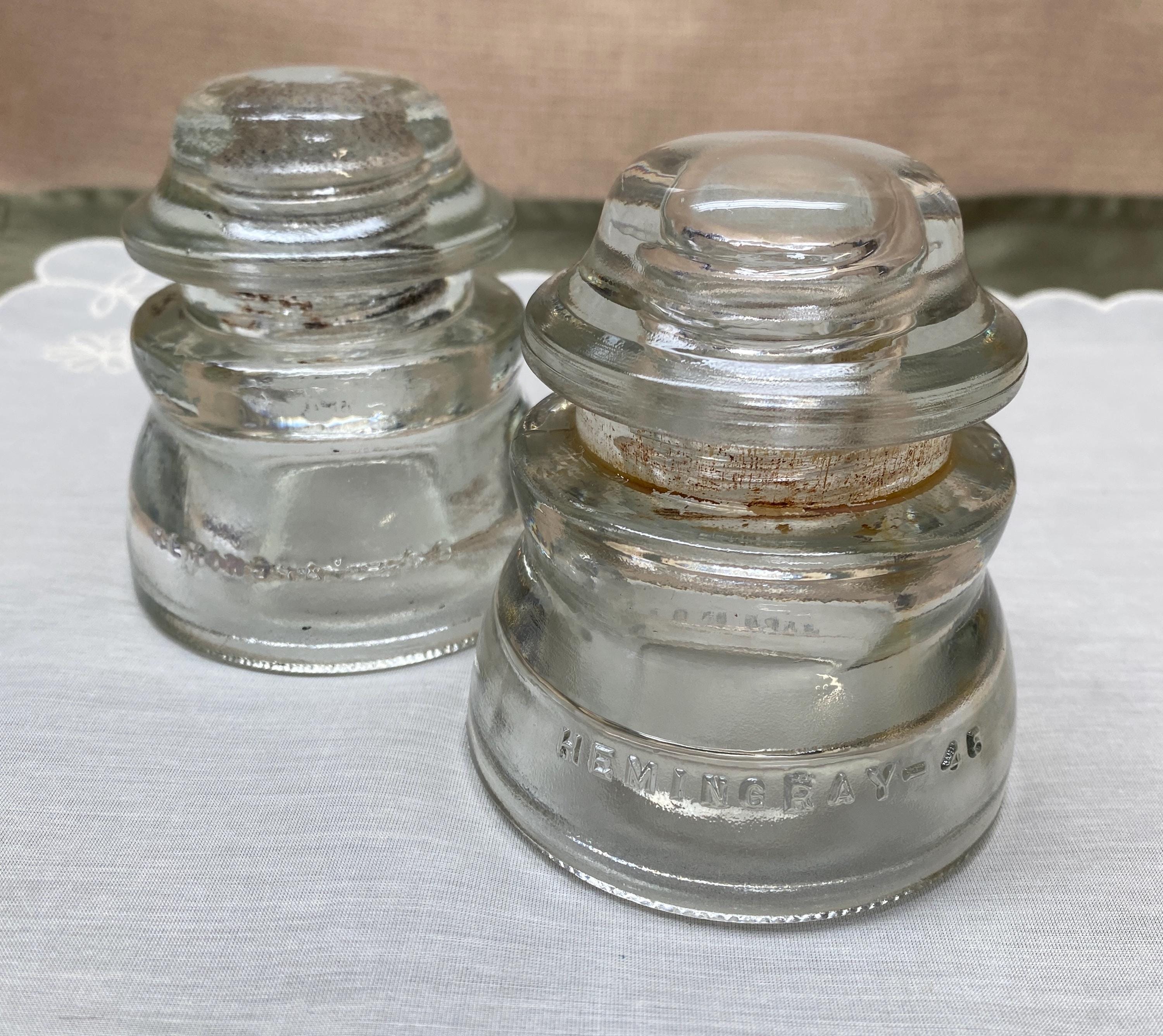 Vintage Hemingray No. 45 Clear Glass Insulators - Mid-century USA Pair ...