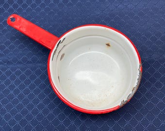Rustikale ENAMELWARE Sauciere Weiß mit Roter Zierleiste |Sammler Emaille Töpfe und Pfannen| Rustikale Blumentöpfe