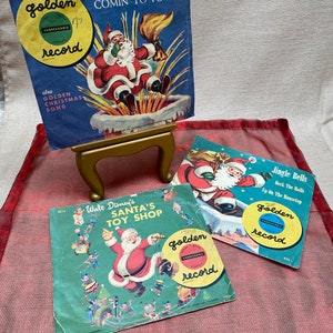 Vintage Christmas Record Sleeves Set of 3, Santa’s Toy Shop, Jingle Bells, Santa Claus Is Coming to Town|Retro Holiday Paper Sleeves Only