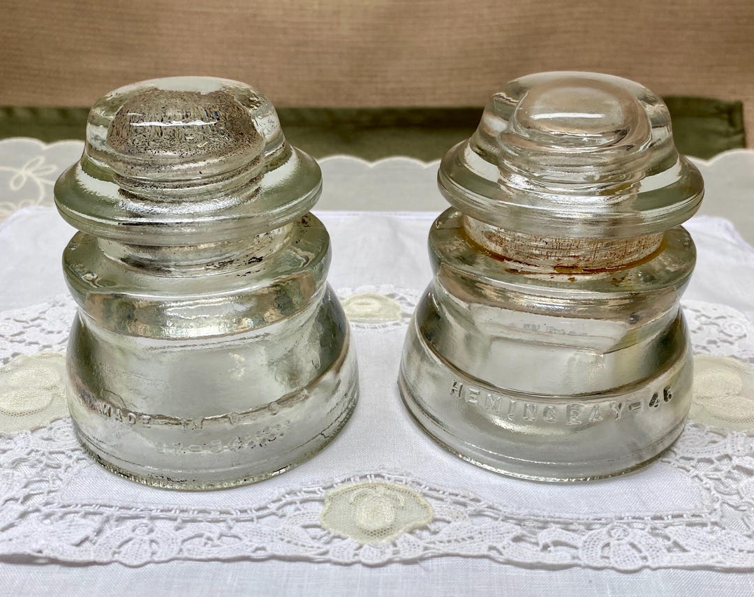 Vintage Hemingray No. 45 Clear Glass Insulators - Mid-century USA Pair ...