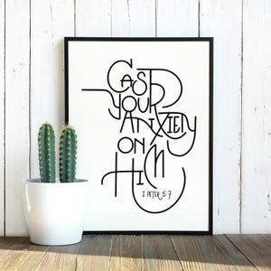 Scripture, 1 Peter 5:7 - Cast Your Anxiety On Him - Bible Verse, SVG Cut File, scripture svg, Christian svg, handlettered svg, for cricut