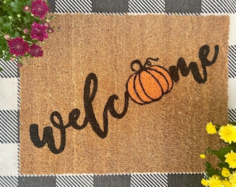 Welcome Pumpkin Doormat - Fall Doormat - Halloween Decor - Custom Gift - Spooky Doormat - Pumpkin Spice - Spring Summer Gift