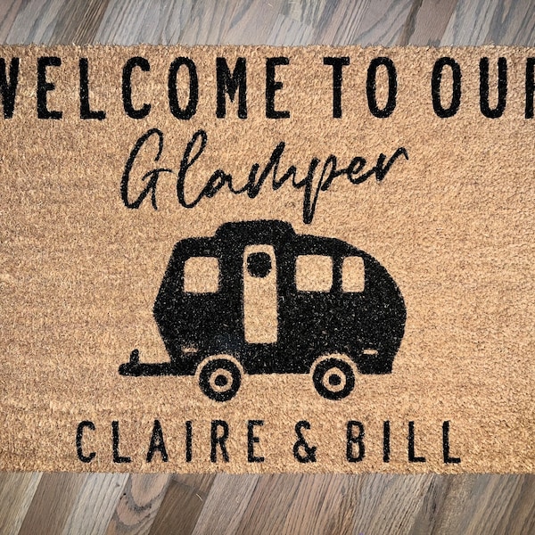 Glamper Doormat - Welcome To Our Glamper - Camping Gift- Glam Camping - Happy Glamper Mat - Happy Camper - Spring Summer - Camping Season